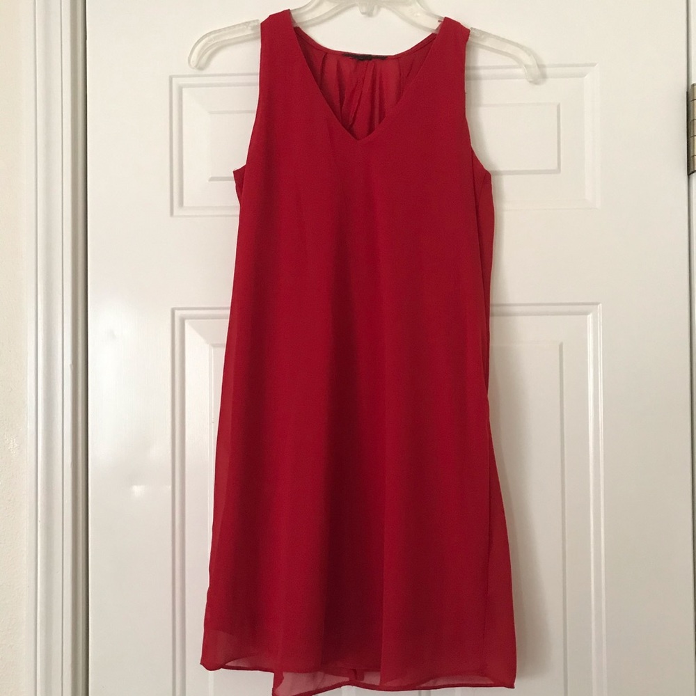 Red loose-fitting V Neck dress